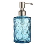 YunNasi Glass Soap Dispenser with Stainless Steel Pump, Refillable Liquid Hand Soap Dish Soap Dispensers for Bathroom Counter, Kitchen Sink (Blue)