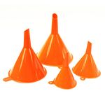 Vorcool Set of 4 Plastic Funnels - 4 Sizes - Wide Mouth - Bright Orange - for Car Oil / Gas / Liquids