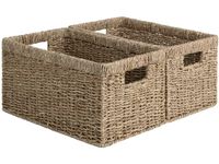 StorageWorks Seagrass Storage Baskets, Rectangular Wicker Baskets with Built-in Handles, Medium, 2 Pack