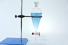 Separatory Funnel, Squibb Style, PTFE Stopcock, Plastic Stopper, Borosilicate Glass, 250 ml