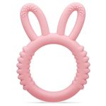 MISSLILI Silicone Babies Teethers Baby Teething Toys for Soothe Massage Sore Gums for 3-12 Months Infants, BPA Free, Ring Shape Rabbit Ear Design (Pink)