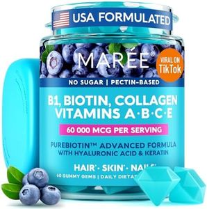 MAREE Vitamin B1 Thiamine & B7 Biotin Gummies - A E D C Vitamins Complex with Keratin, Collagen, Hyaluronic & Pantothenic Acid for Skin, Nails & Hair