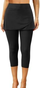 Pinup Fashion Swim Pants High Waisted Swimming Skirted with Leggings Surf Capris Wetsuit Pants UV Swim Board Shorts for Women, Black-1, Medium
