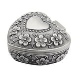 AVESON Classic Vintage Antique Heart Shape Jewelry Box Ring Small Trinket Jewellery Storage Organiser Chest Gift for Girls Ladies, Silver