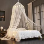 Mengersi Bed Canopy with Lights,Princess Bed Canopy Canopy Bed Curtains for Girls Room,Mosquito Netting Canopy Reading Corners Room Decor for Girls (White)