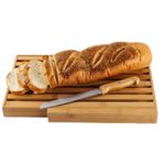 Large Bamboo bread cutting board with large bread knife, and crumb catcher/tray to cut homemade bread, loaf cake and bagel/Full bread cutting set, best present & Gift for housewarming