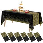 FUYOAL 6 Pieces Black and Gold Table Cloth, Disposable Party Table Cloth Plastic Tablecloth Dot Confetti Party Table Cover for Picnic Baby Shower Halloween Christmas(54" x 108")