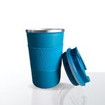 YELONA Aqua Blue 380 ML Insulated Stainless Steel Coffee Tea Tumbler for Hot Cold Beverages Portable Travel Mug Leak Proof Sipper Lock Lid Thermos Multipurpose for Home Office Gifts