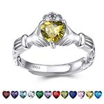 Bestyle S925 Sterling Silver Heart Crytsal Rings Claddagh Ring, Dainty November Critine Crystals Birthstone Rings, Anniversary/Mother’s Day/Birthday Jewelry Gifts for Mom/Wife/Friend