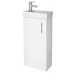 NUIE NVX192 Vault Modern Bathroom Single Soft Close Door Floor Standing Vanity Unit with 1 Tap Hole Ceramic Basin, 400mm, Gloss White, H: 781mm, W, D: 222mm, Set of 2 Pieces