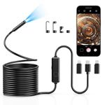 Vorth Endoscope Inspection Camera, 1920P HD Borescope with 8 LED Lights, 10M Semi-Rigid Snake Inspection camera, IP67 Waterproof Drain Pipe Borescope Mens Gadgets for iOS and Android