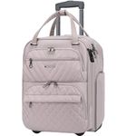 KROSER Carry On Underseat Multi-functional, 16-inch Underseater Lightweight Overnight Suitcase for Women, Grey Pink