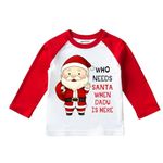 KNITROOT Unisex Regular Fit Who Needs Santa When Dadu's's is Here Raglan Kids T-Shirt Long Sleeve (5-6 Years Chest Size 26 inch) White