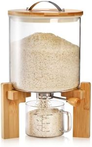 Tlence 5L Glass Rice Dispenser, Cereal Container with Bamboo Stand, Large Airtight Food Storage Bin, Rice Organization Tank with Measuring Cup for Grain Coffee Beans Dry Food