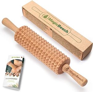 MagicBeech Rouleau de massage en 100% bois de hêtre - rouleau de massage en bois avec poignée appareil de massage contre la cellulite pour le massage du corps maderothérapie drainage lymphatique