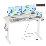 JOISCOPE Standing Desk, Height Adjustable Desk with Memory Height, Sit Stand Desk with USB and Type-C Outlet, Modern Computer Desk, Home Office Desk, 48 inches, White