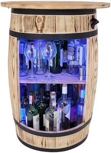 weeco Armoire de Bar avec Top blat et Lampes LED RGB – Tonneau en Bois – Casier à vin en Bois – Étagère décorative rétro – Fût en Bois avec Couvercle – Minibar, Table à gin, Whisky
