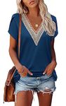 Famulily Women Blue Oversized Tshirt Summer Tops, Sexy V Neck Petal Sleeve Shirts T-Shirts, Casual (XL, Blue)