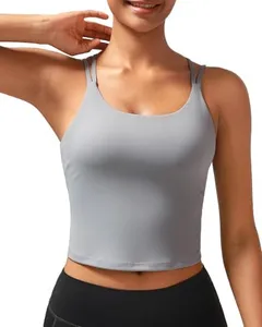 RUNNING GIRL Sports Bras for Women, High Impact Running Strappy Sports Bra Workout Crop Tops with Built in Bras(BX3031 Grey L)