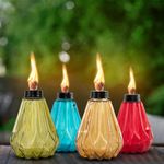 Deco Window Set of 4 Table Torch for Indoor Outdoor Citronella Oil Tabletop Glass Lamp Landscape Multicolored Lantern with Fiberglass Wick & Cap for Garden Patio Yard Halloween Party Decor Light