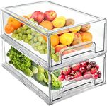 2 Pack Clear Fridge Drawers, Pull Out Stackable Refrigerator Drawer Organizer Bins Pantry Storage Box Plastic Food Containers for Kitchen Bathroom Office Closet (2pack-Large)