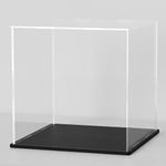 HOPEME 12 Inch Clear Acrylic Display Case, Cube Acrylic Box for Collectibles Showcase, Plexiglass Case with Matt Black Stand for Toys, Arts and Figures