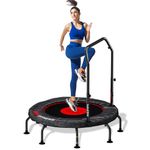 KeppiFitness 48'' Mini Fitness Trampoline for Kids and Adults, 480LBS Foldable Exercise Rebounder for Indoor and Outdoor Workouts, Adjustable Handle with Level 4 Height