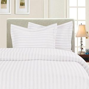 Elegant Comfort 1500 Thread Count -Damask Stripes- Egyptian Quality Luxurious Silky Soft Wrinkle & Fade Resistant 3pc Duvet Cover Set, Full/Queen, White