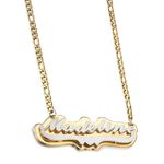 MeMeDIY Double Plated Name Necklace Personalized Name Plate Necklaces Two Tone Gold and Silver Name Necklace for Women Heart Made Letter Name Plate Pendant Necklace Dainty Jewelry Gift 14"-22" -D