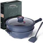 TIBORANG 8 in 1 Multipurpose 11 Inch 5 Qt Frying Pans Nonstick with Lid,Steamed Grid,PFOA-Free,Dishwasher&Oven Safe,Works with All Stovetops(Navy Blue)