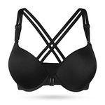 Upushall Women's Push Up Front Closure Bra Thick Padded Seamless Criss-Cross Back Underwire Bra Add Two Cup, Black, 38C