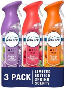 Febreze Air Mist Odor-Fighting Air Freshener Mixed Scent, Southern Lilac Mornings, Georgia Peach Orchard, Sweet Watermelon Vine, 8.8 oz. Aerosol Can, Pack of 3