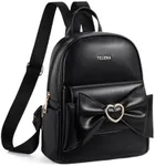 Telena Mini Backpack for Girls Womens Cute Bowknot Small Backpack Purse Leather Bookbag, Black