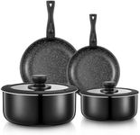 FOHERE Pots and Pans Set Nonstick, 8 Piece, with 2 Detachable Handles and 2 Lids, Induction Kitchen Cookware Set for All Stoves, Oven Safe, Saucepan and Frying Pan, RV Cookware, Aluminum