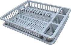 Malabsy® Large Plastic Dish Drainer Plate Cutlery Rack Kitchen Sink Utensil Draining Cup Holder 45cm x 35cm 8cm (Grey)