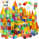 Magnetic Tiles, 130PCS Magnetic Blocks with 2 Cars, Magnet Tiles 3D Clear Building Blocks Set, STEM Sensory Educational Toys Gift for Toddlers Kids Boys 3 4 5 6 7 8 9+ Year Old