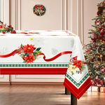 Arquiel Christmas Cardinal Floral Table Cloth, Rectangle Xmas Flower Table Cloth Waterproof, Wrinkle Resistant Decorative Table Cover for Christmas Party Holiday Winter Home Decor(Red, 152x213cm)