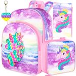 3PCS Backpack for Girls, 16" Kids Unicorn Bookbag and Lunch Box for Elementary School Toddler Kindergarten Preschool
