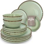 18 Piece Dinner Sets for 6 People - Beautiful Country Style Stoneware Dinner Set for 6 - Dishwasher & Microwave Safe Plates and Bowls Set for 6 - Dinnerware Sets by Pure Living in Mint Green