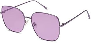 SOJOS Trendy Oversized Square Metal Frame Sunglasses for Women Men Retro Big Flat Lens UV Protection Sunglasses SJ1146, Purple Frame/Purple Lens