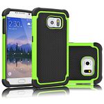 Galaxy S6 Case, Tekcoo(TM) [Tmajor Series] [Green/Black] Shock Absorbing Hybrid Rubber Plastic Impact Defender Rugged Slim Hard Case Cover Shell for Samsung Galaxy S6 S VI G9200 GS6 All Carriers