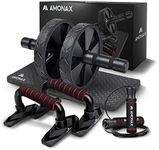 Amonax Gym Equipment for Home Workout (Ab Roller Wheel Set, Skipping Rope, Push-up Handles). Fitness Exercise, Strength Training Equipment for Abs, Weight Loss, Sport Accessories for Men Women