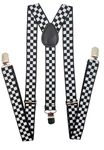 Navisima Adjustable Elastic Y Back Style Suspenders for Men and Women With Strong Metal Clips, Black and White Checker