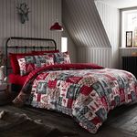 Happy Linen Company 100% Brushed Cotton Christmas Patchwork Red Single Reversible Duvet Cover Bedding Set