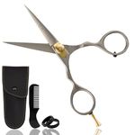 ONTAKI 5.5" Beard Moustache Scissors Professional Japanese Steel Comb Carrying Pouch Beard Mustache Trimming Hand Forged Bevel Edge Precision Men Facial Hair Grooming Kit Body Facial Hair Silver Gold