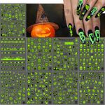 Kalolary Halloween Luminous Nail Art Stickers, 9 Sheets Halloween Pattern Fluorescent Glow in The Dark Nail Stickers, Self-Adhesive Bat Pumpkin Ghost Spider Skull Nail Art Decoration Design Supplies