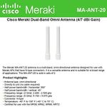 Cisco Meraki Dual-Band Omni Antenna (4/7 dBi) for MR66 & MR72 access points, 2-Pack Antenna Kit