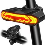 Bike Tail Light with Turn Signals and Brake Light, Wireless Remote Control Bicycle Rear Light USB Rechargeable, Safety Warning Cycling Light with Anti-Theft Function