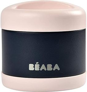 BÉABA, Portion de Conservation Repas Bébé/Enfant, Inox, Isotherme, Conserve Chaud/Froid Aliments, Double parois, 100% hermétique, 500 mL, Light pink/Night blue
