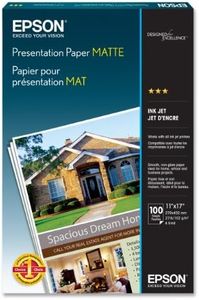 Epson Papel de presentación mate, 27 libras, mate, 11 x 17, 100 hojas/paquete
